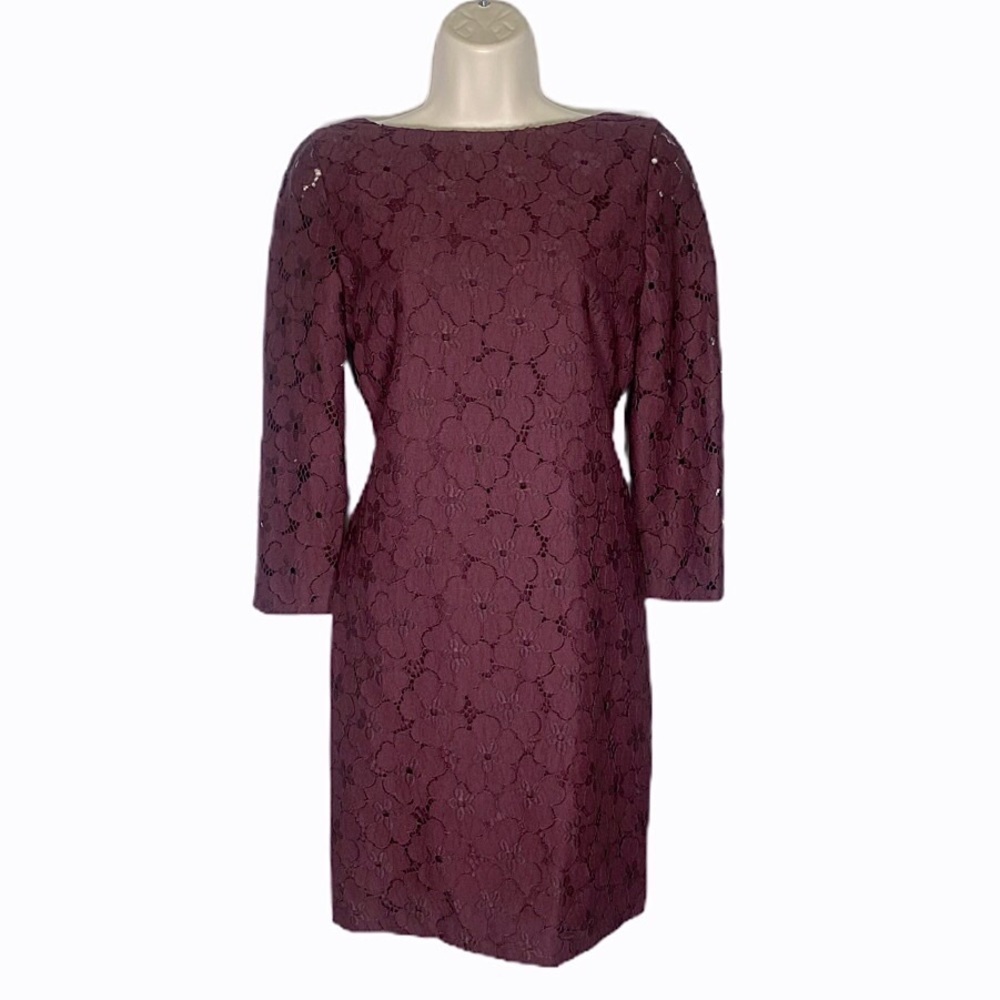DVF Sarita Flower Lace Dress in Aubergine - Picture 3 of 14